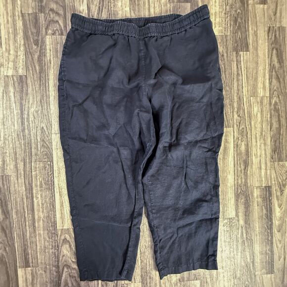 Tommy Bahama 100% Linen Black Pull-On Capri / Crop Pants L/G - Picture 1 of 6